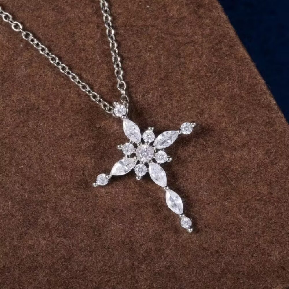 925 Sterling Silver 18" Mens 1ct Diamond Cross Necklace Guys Christian Jewelry